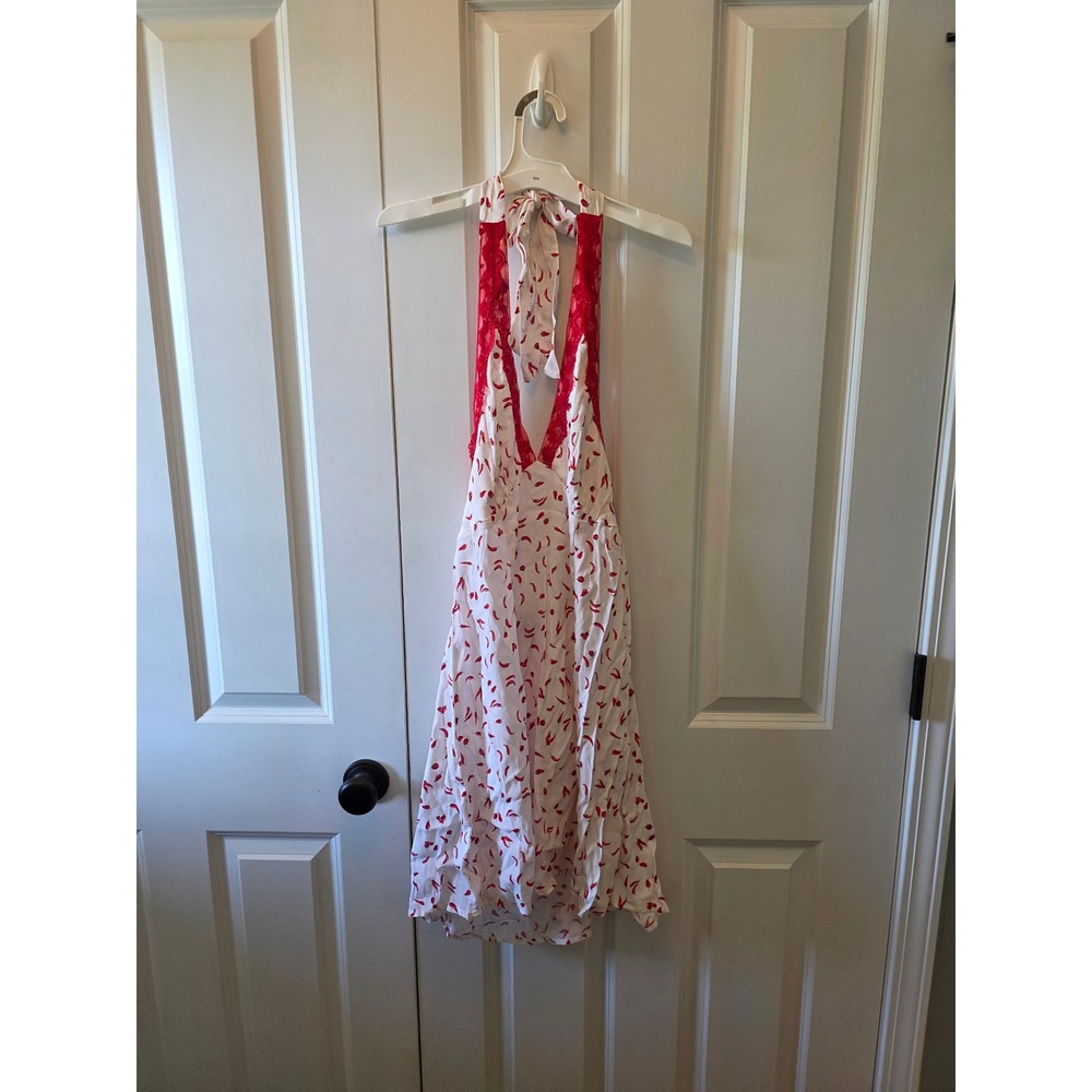 Wild Fable Red Chili Pepper Halter Mini Dress Lace Trim Off White Medium NWT